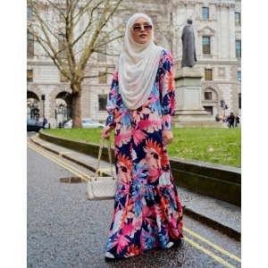 Dress Ruffle Printed Primrose - Daphne Blue