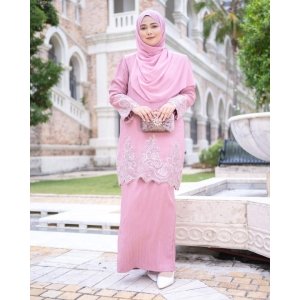 Baju Kurung Moden Lace Hayley - Candy Pink