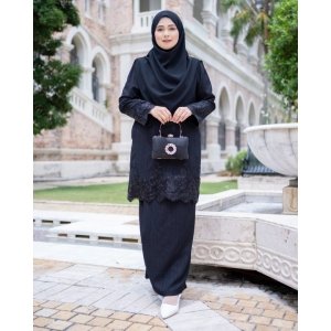 Baju Kurung Moden Lace Hayley - Matte Black