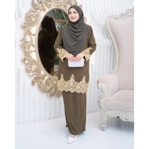 Baju Kurung Moden Lace Hayley - Olive Green